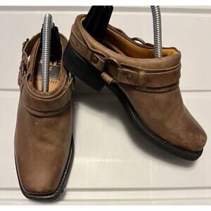 Frye Girls Leather Harness Buckle Square Toe Slip On Mules Sz 1.5 Cowgirl Rodeo